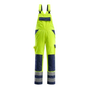 Latzhose mit Knietaschen, hi-vis Gelb/Marine